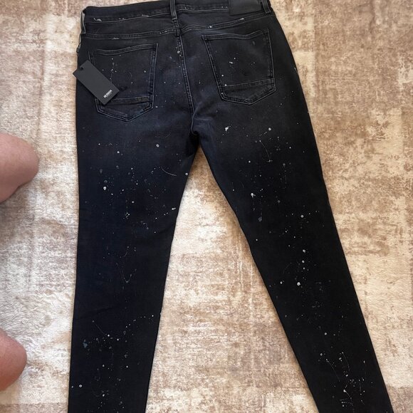 Hudson Jeans Distressed Zack Skinny Stretch Denim in Black w/ Paint & Rips, 36 - Picture 3 of 6